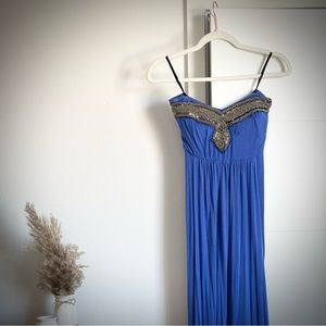 Bebe 2b Cotton Beaded Neckline Strapless Maxi Dress